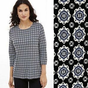 J. Jill Wearever 3/4 Sleeves Geometrical Print Knit Pullover Sweater Top